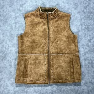 VTG Cabelas faux fur/suede outdoors boho western brown vest womens Large